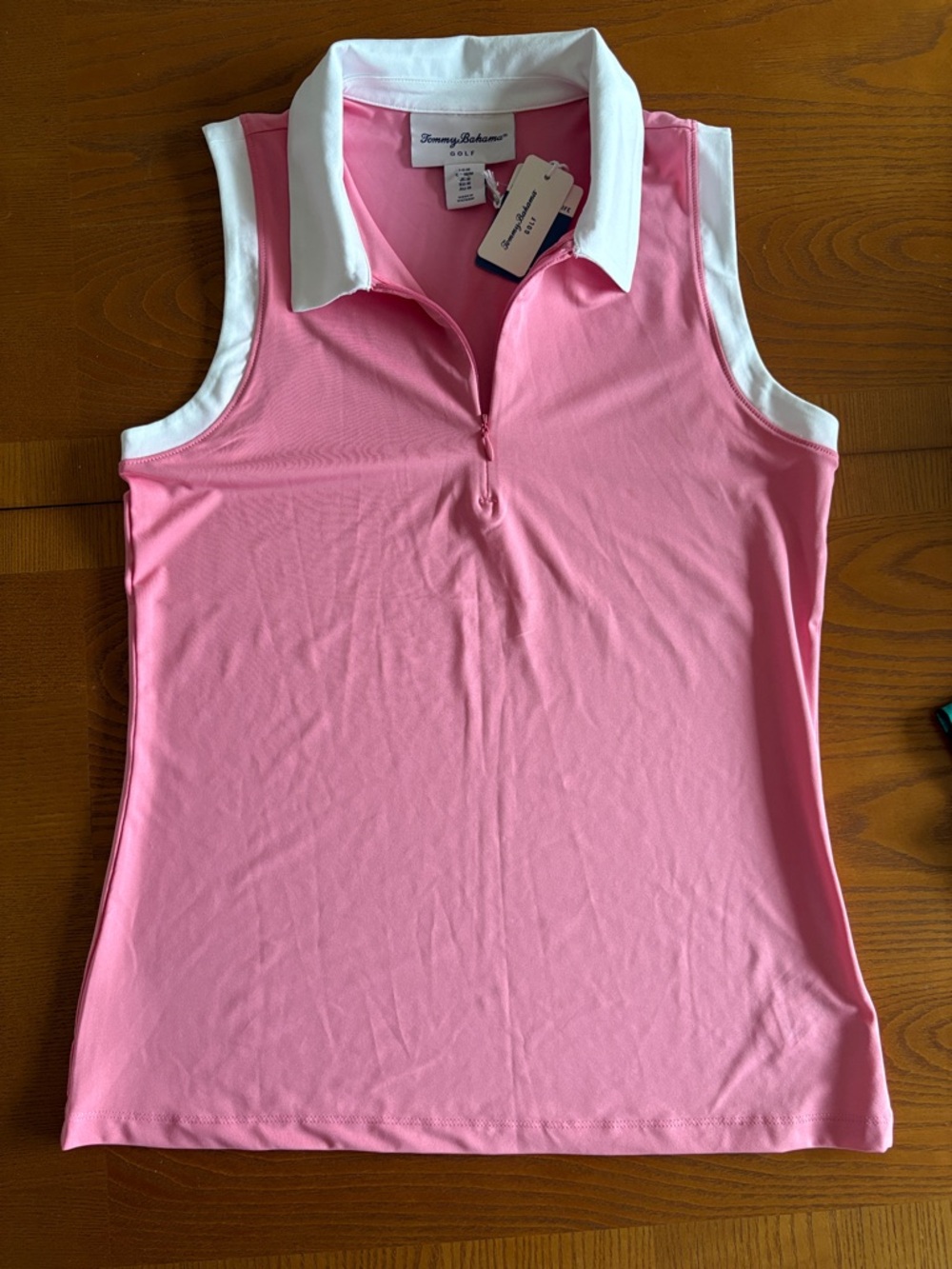 NWTTommy Bahama Pink Sleeveless Polo Tank w/ White Trim UV 50 Golf Pickleball